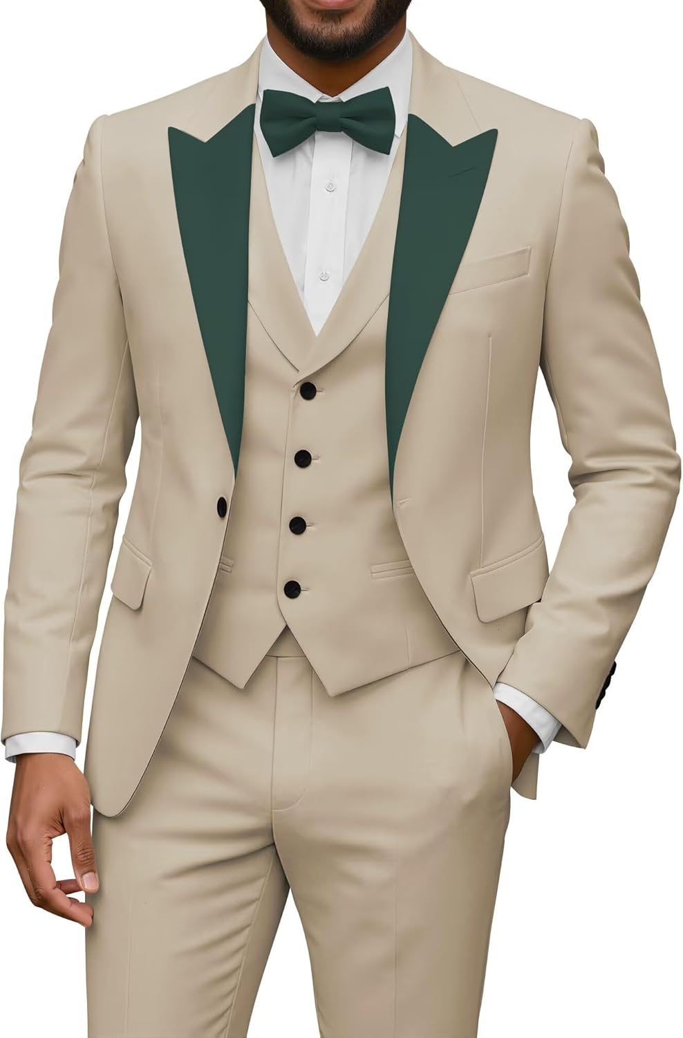 Mens 3 Piece Suit Set Slim Fit Tuxedo for Men Suit for Men Peak Lapel Jacket Vest and Pants for Wedding Party Prom
