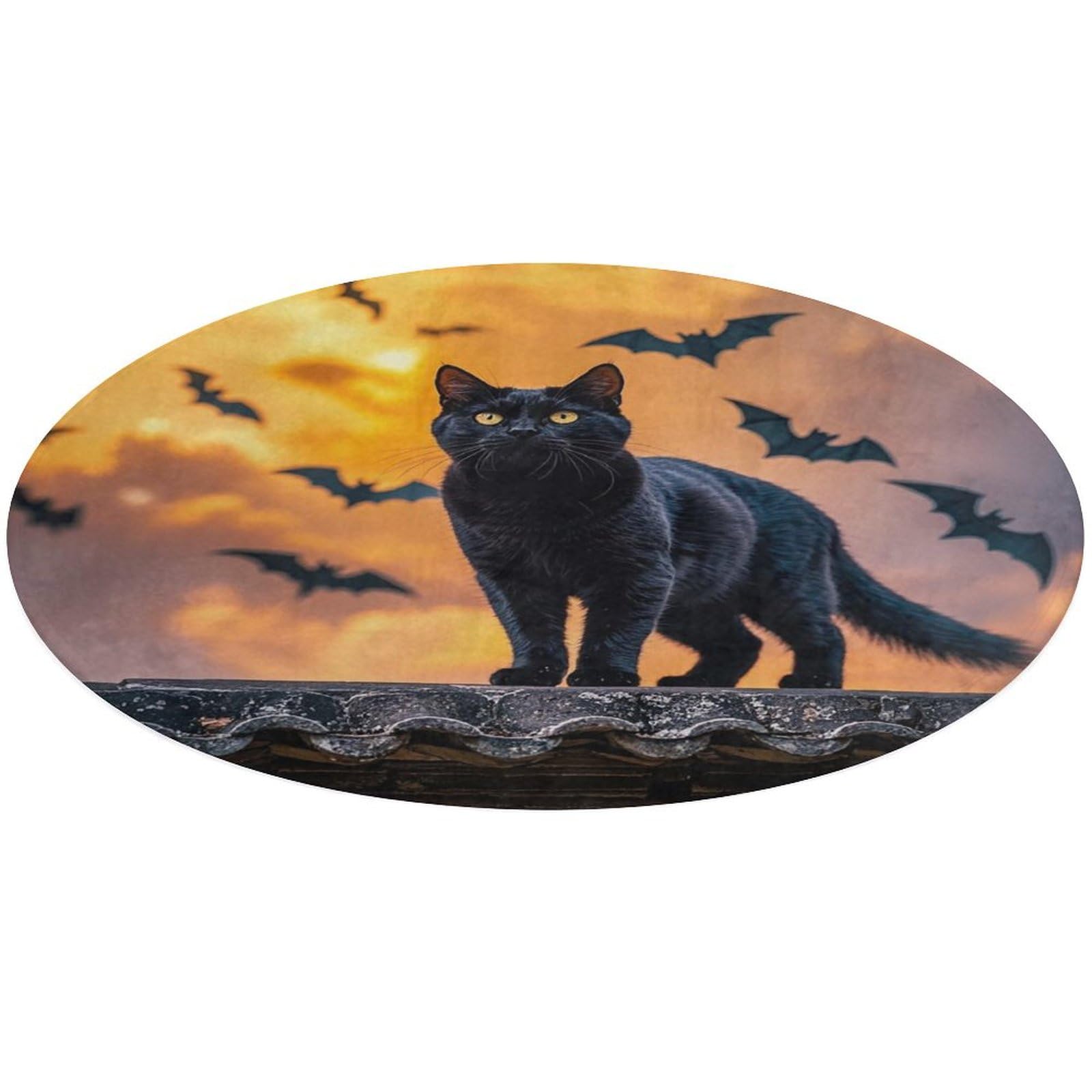 Tapis rond chat noir 80 cm doux et absorbant pour salle de bain et salon