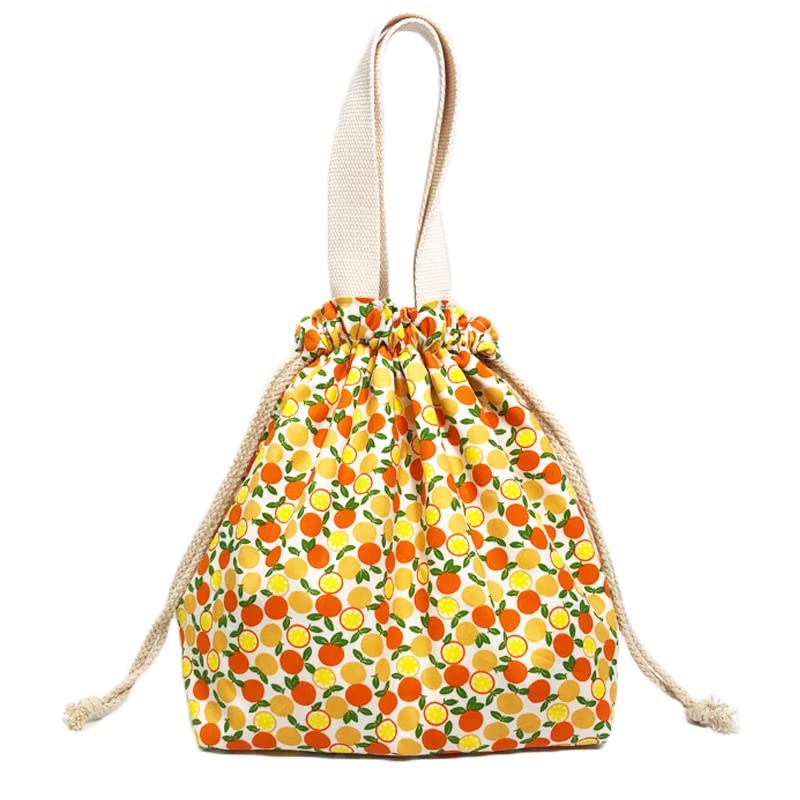 Lunch Bag, Lunch Bento Tote Bag Pouch Reusable Small Cute Lunch Bag with Drawstring for Women Kids Girls Students for Work School Camping Picnic Gym Shopping (Orange)