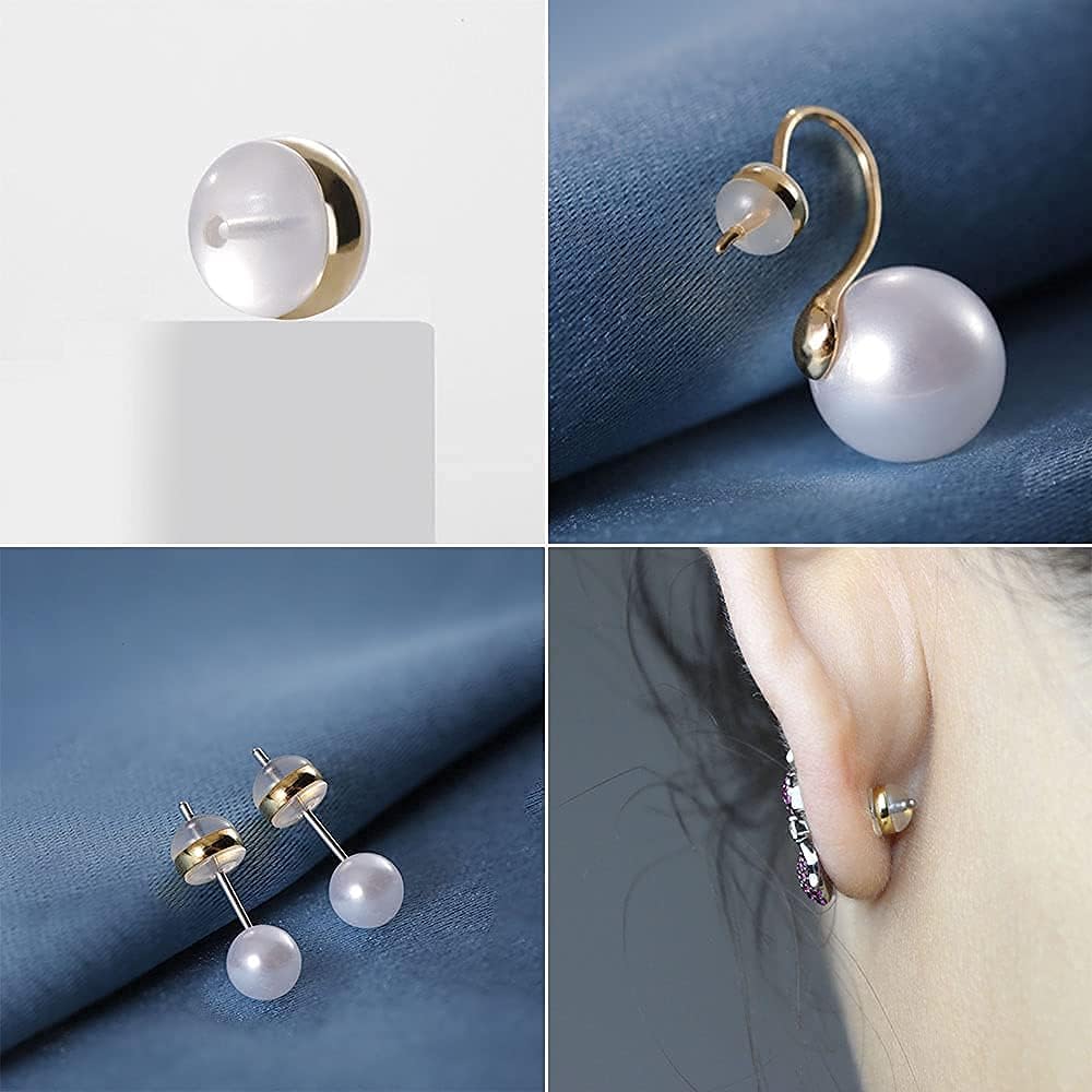 Rubber Earring Backs For Studs, KMEOSCH Hypoallergenic Soft Plastic Pierce Clear Silicone Secure Earring Backs For Posts Fish Hook Wire Earrings (12Pcs Gold) - Image 6