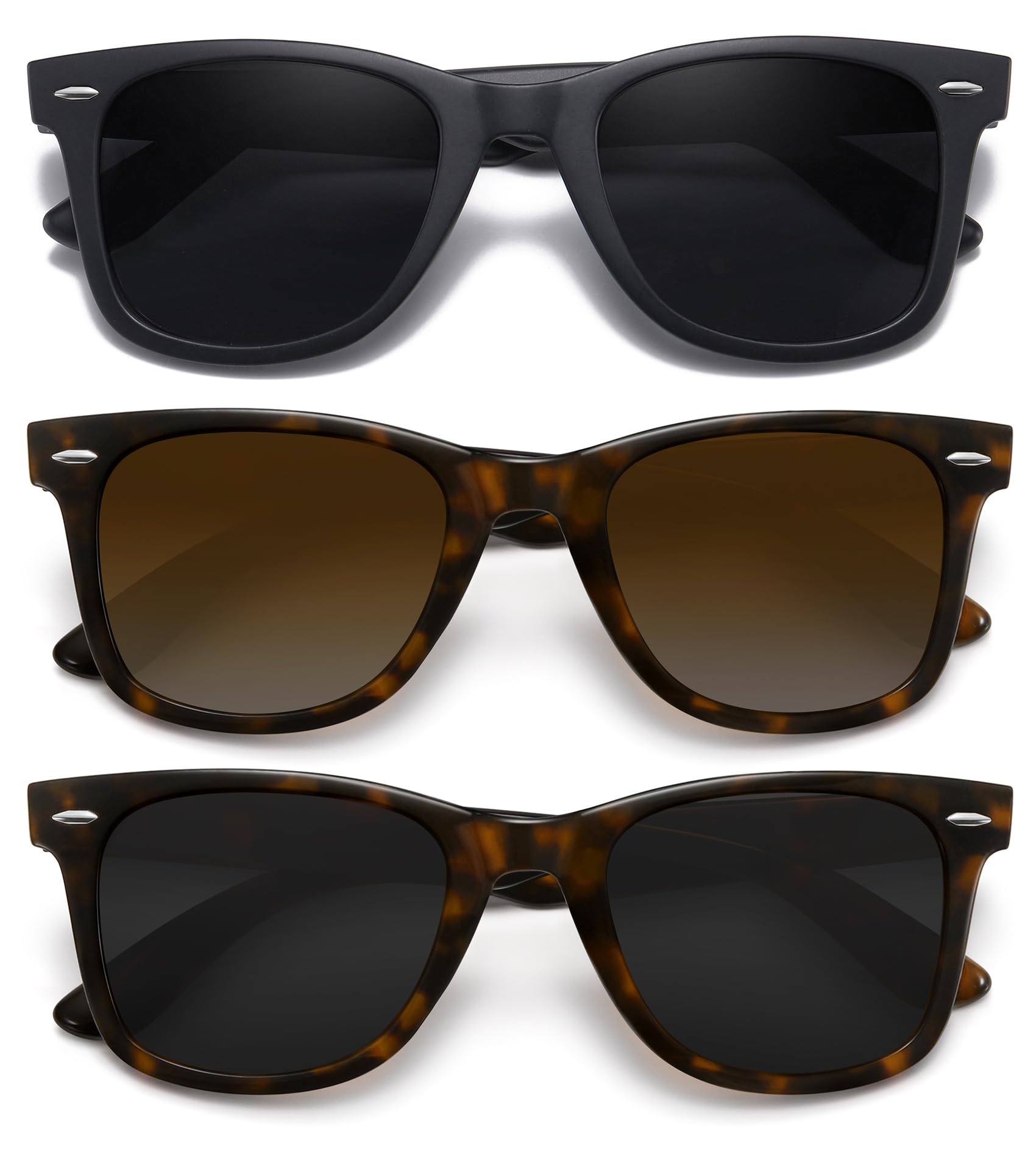 MEETSUN Retro Polarized Sunglasses for Women Men Classic Mirror Lens Driving Trendy Sun Glasses UV Protection (3 Pack)