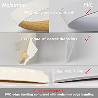 Vista 10 de Bandas de borde de melamina, rollo de chapa de 1/2 pulgada x 25 pies de borde blanco pre-pegado, cinta de madera real para reparación de gabinetes