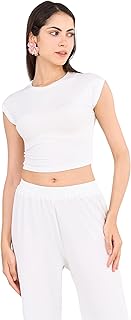 كلو توب فسكوز قصير برقبة دائرية ضيقة للنساء، 17752-03-2XL-$P