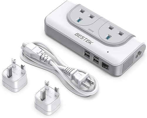 BESTEK Convertidor de voltaje de 200 W de 100 V a 240 V con 4 puertos USB de carga All World Contries to US Travel Charger (blanco)