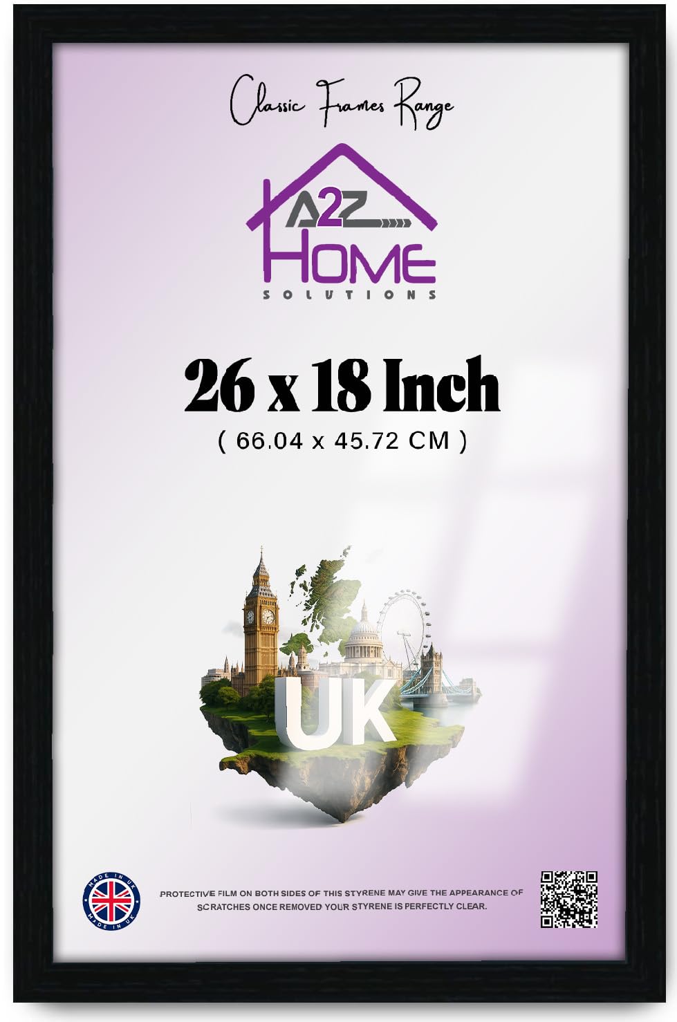 A2Z Home Solutions Stylish Ready-to-Hang MDF Poster Frame 26 x 18 Inch | Clear HD Perspex | Solid Hanging Clip | Shrink Wrapped | Enhance Any Interior Space: Home, Office, Studio & Beyond [Black]