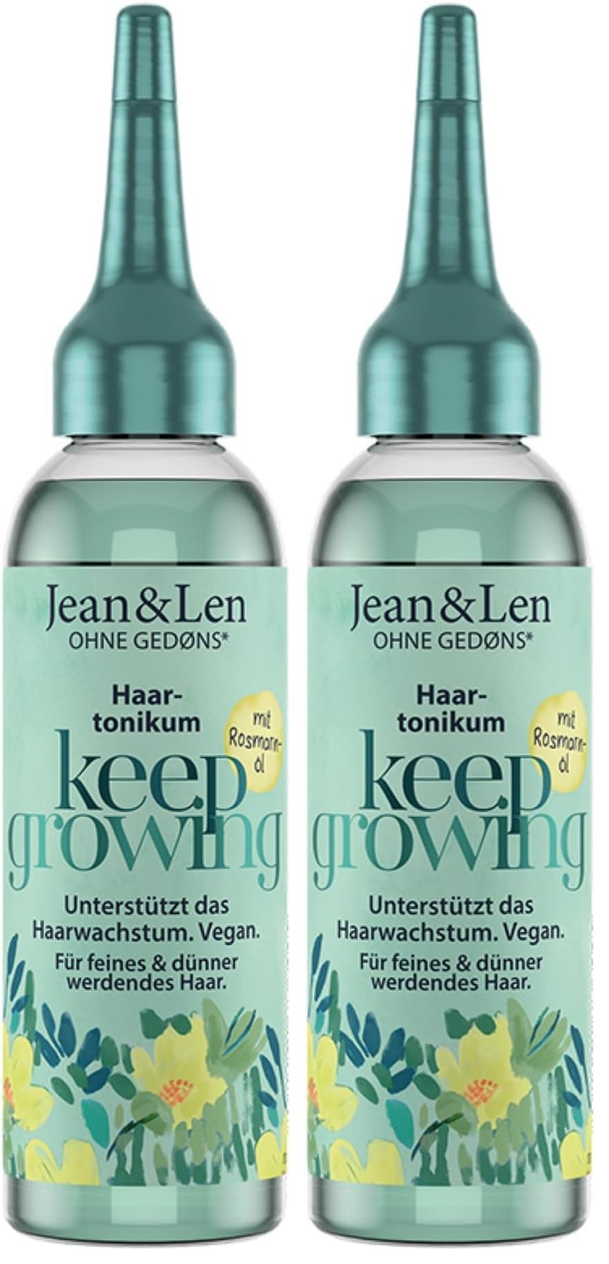 Jean & Len Haartonikum Rosmarin, wirkt anregend, regt das Haarwachstum an, fettet nicht, kann Haarausfall vorbeugen, Kopfhaut Tonikum, ohne Parabene & Silikone, vegan, 75 ml (Packung mit 2)