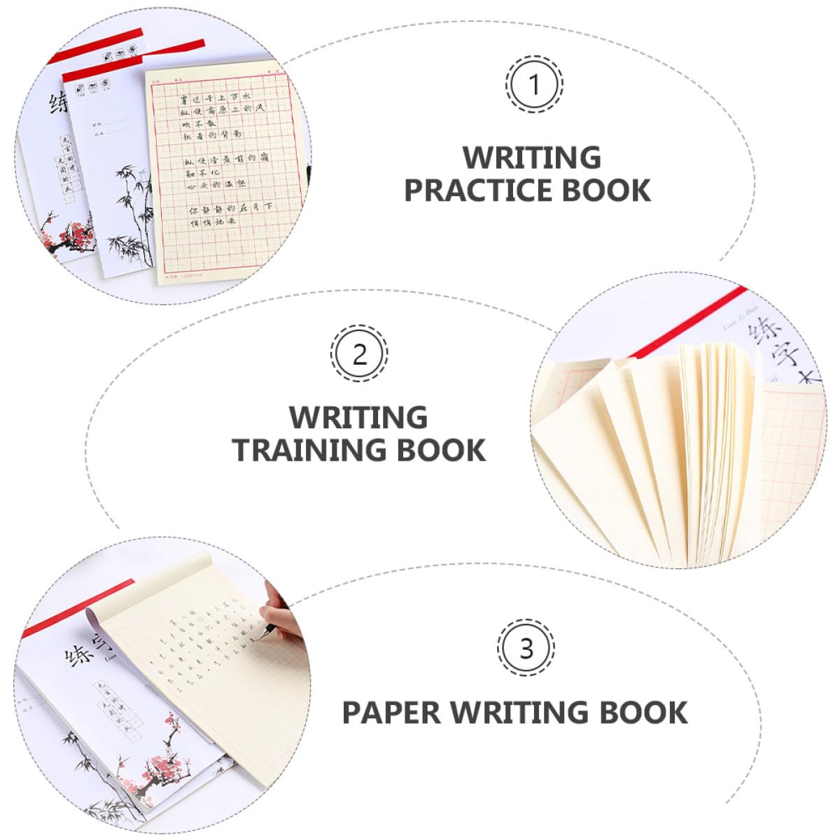 Cuaderno de Práctica de Caligrafía Papel de Escritura Tian Zi, 4 Unidades, Tamaño Pequeño, Papel Opaco Anti-tinta para Mejorar la Escritura de Caracteres Chinos Varios estilos