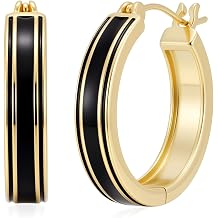 Gold Plated Hoop Earrings for Women 14K Gold Black and Gold Earrings Women's Hoops Earring Trendy Hypoallergenic Earrings for Womens 25mm