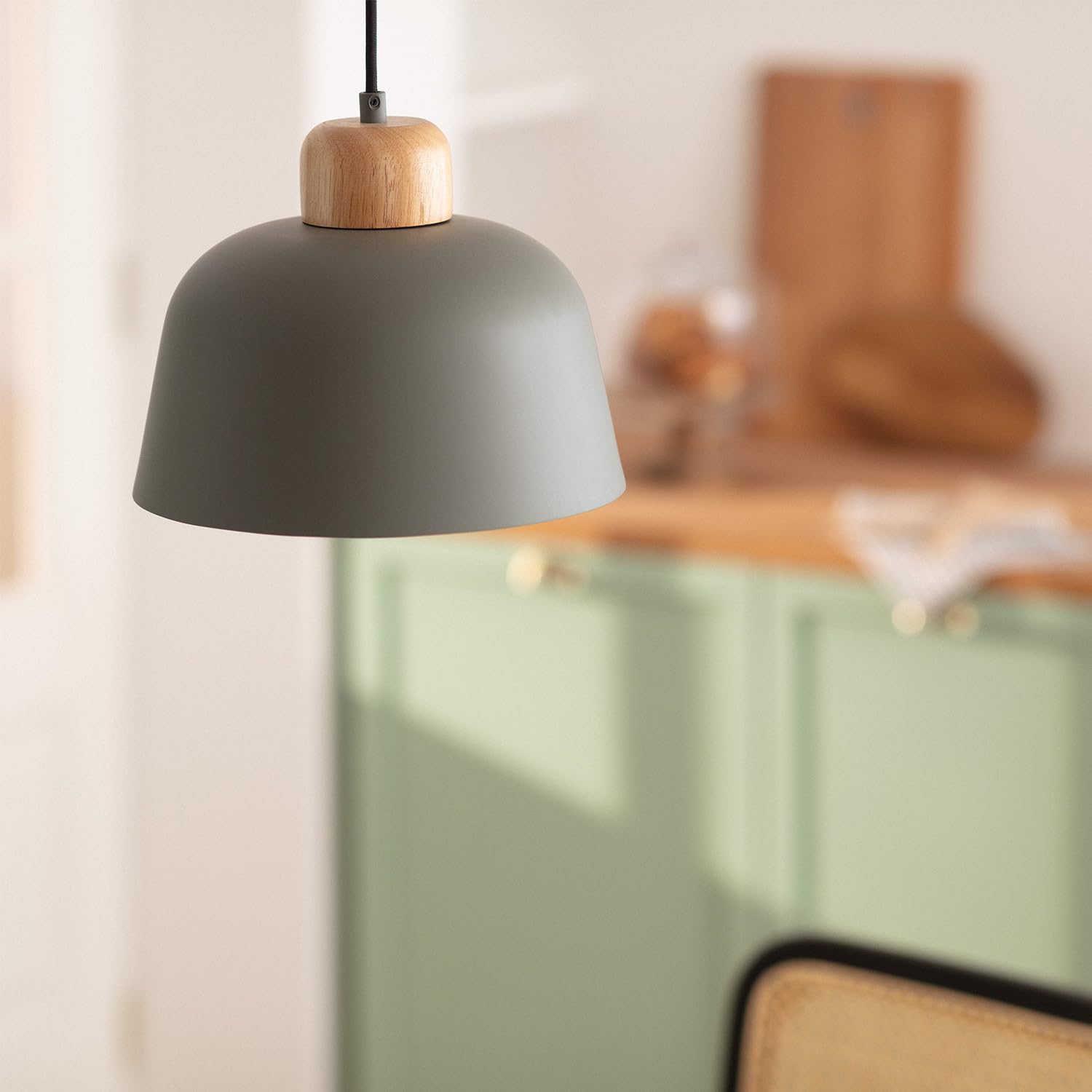 LEDKIA Lámpara Colgante Metal y Madera Wawak Verde Celadón