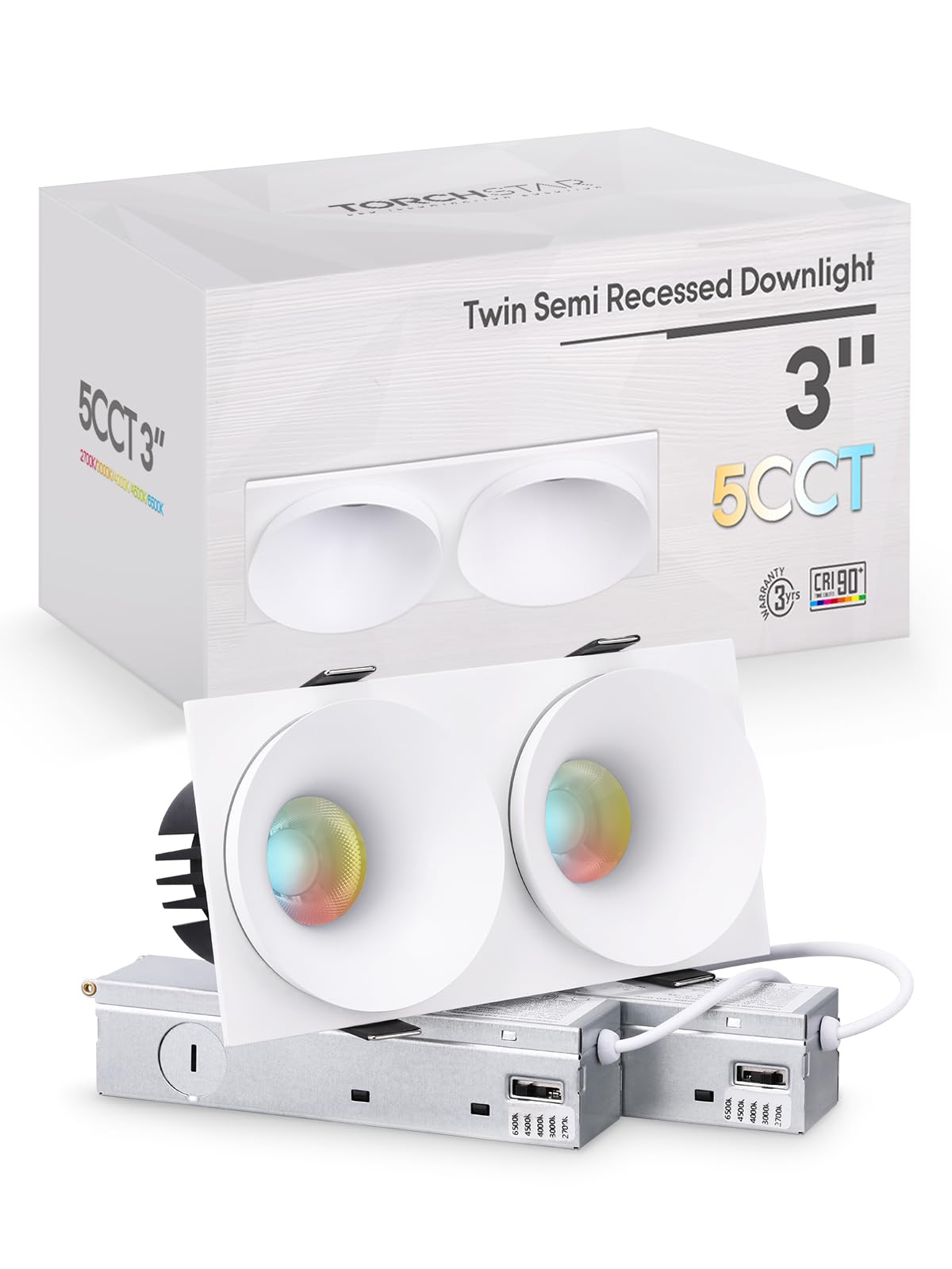 TORCHSTAR 5CCT Trimless 3 Inch LED Recessed Lighting Kit, 12W Semi ...