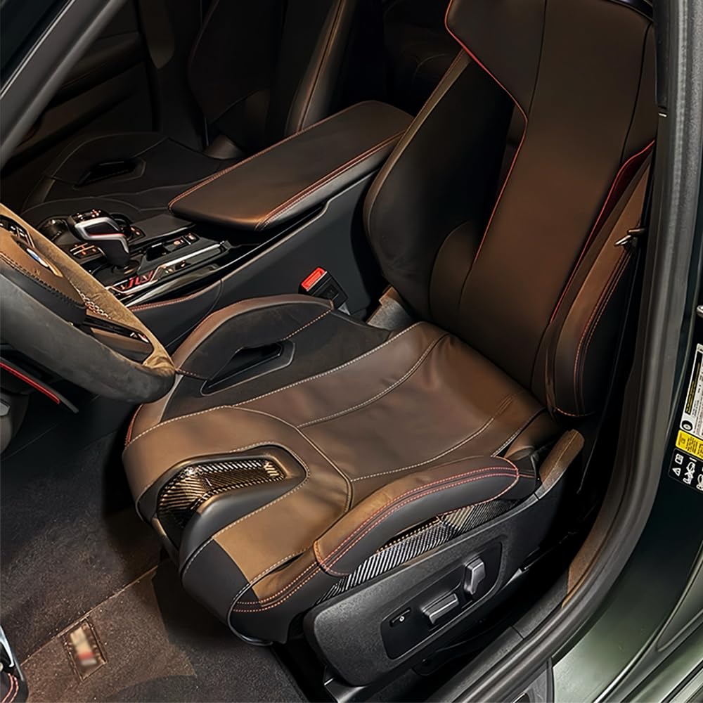 Protector de mejilla exterior de carbono para BMW M (2 unidades) para G87 M2, G80/G81 M3, G82/G83 M4, F90 M5, F91/F92/F93 M8 – Funda de piel con (Silverstone)