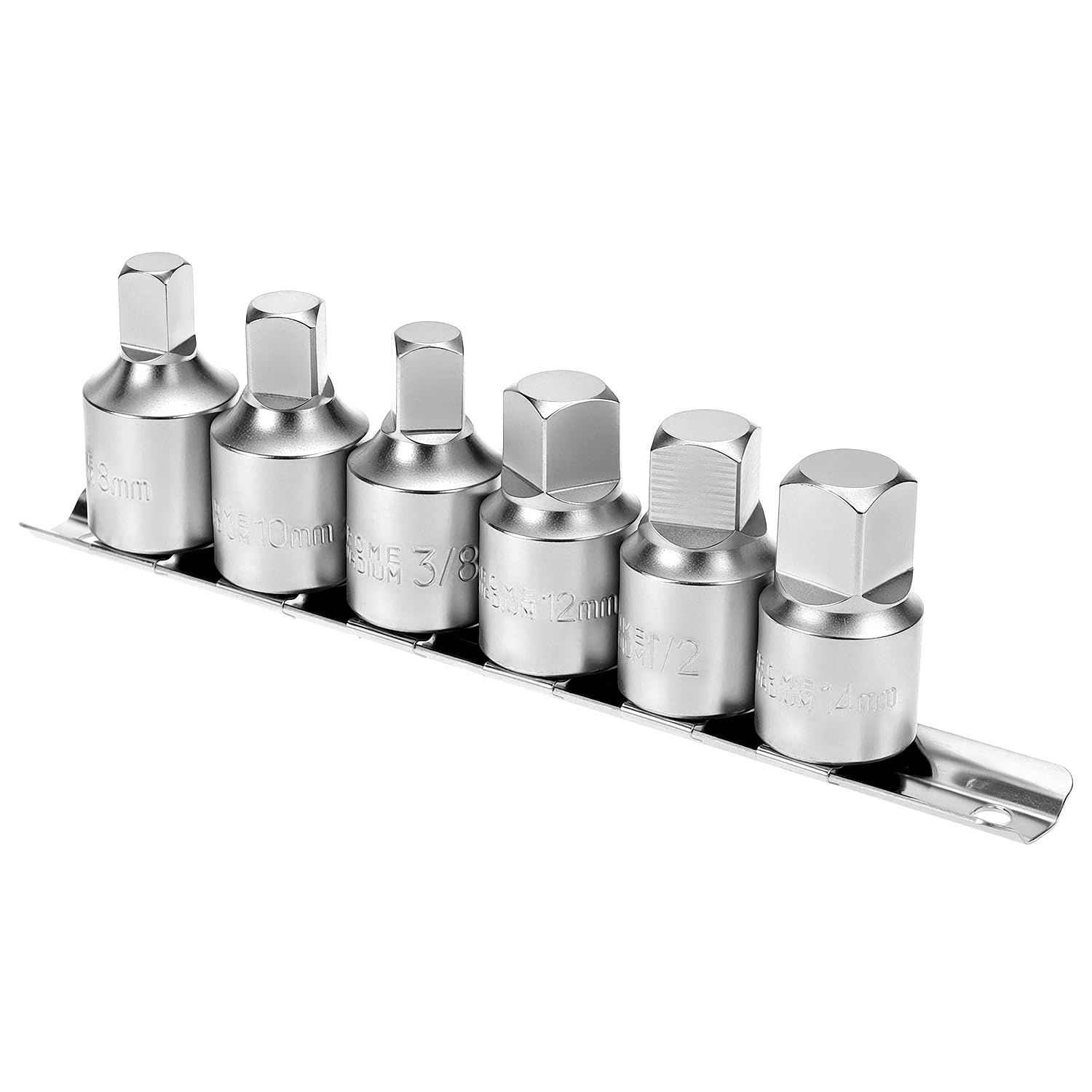 QWORK® 6 Pieces Oil Drain Plug Key Set, 1/2" Drive with 8mm, 10mm, 12mm, 14mm, 1/2", 3/8" Oil Service Sockets