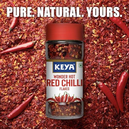 Image of Keya Red Chilli Flakes | Dry Red Chilli Flakes Seasonings | Aromatic Spicy Dried Pizza Pasta Seasoning | Zero added Colours, Fillers, Additives & Preservatives | 100% Natural | 40gm | Pack of 3