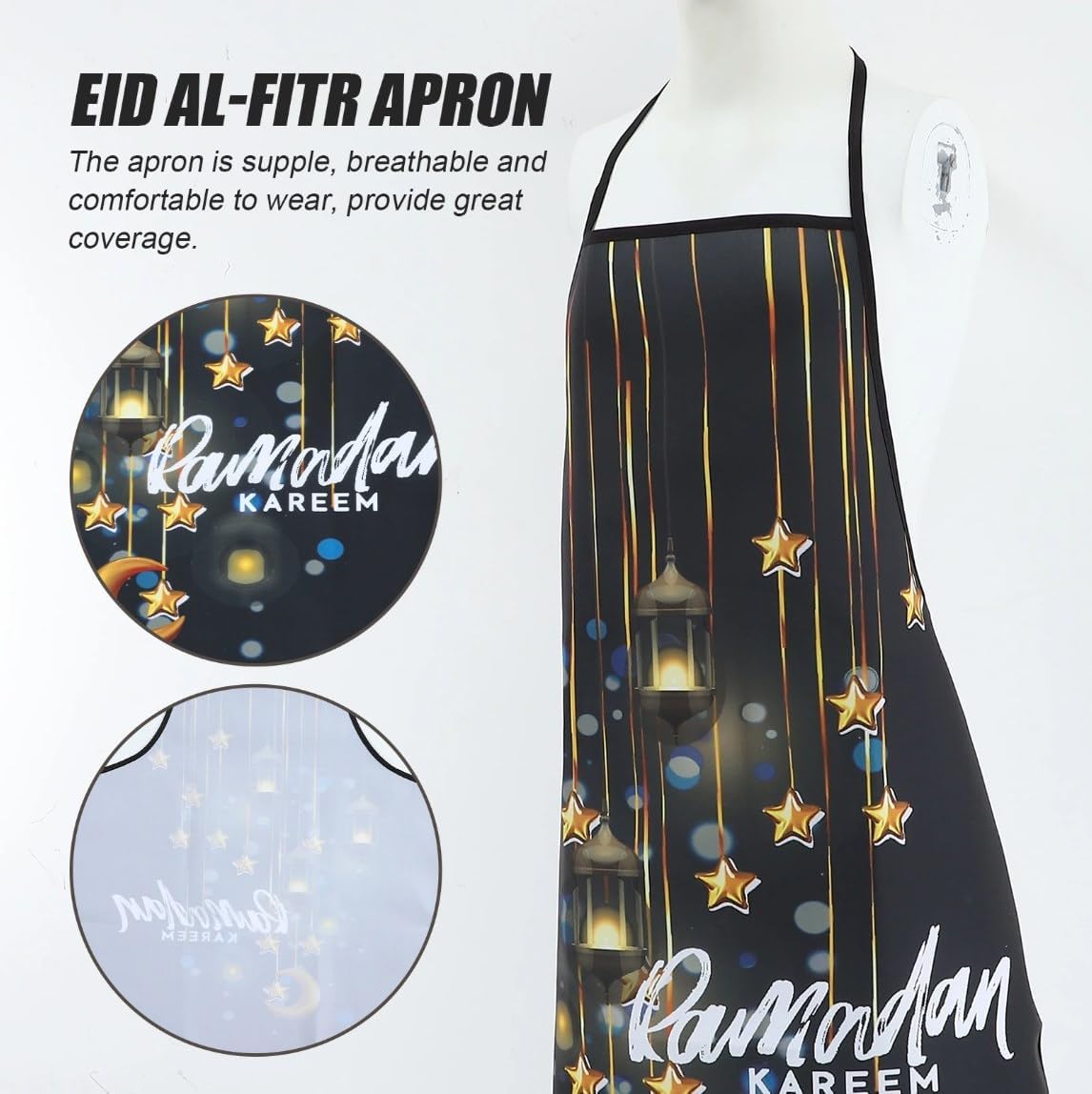 LUOZZY Ramadan Kareem Apron Eid Decorations for Home Baking Apron Muslim Kareem Ramadan Home Kitchen Housewarming Gifts, Black