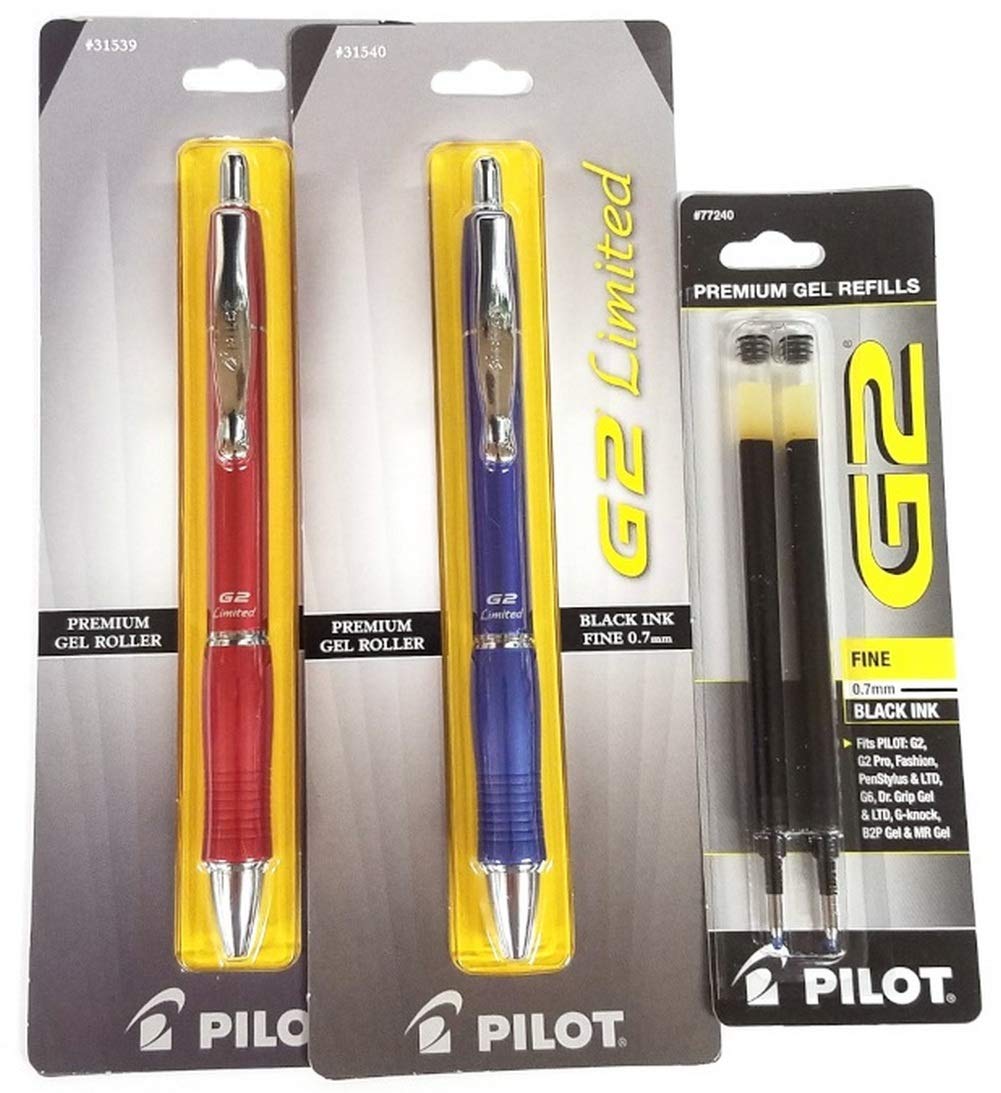 Pilot G2 Limited Retractable Gel Ink Roller Ball Pen, Fine Point, Black Ink, Red Barrel (31539) Blue Barrel (31540) 1 Refill
