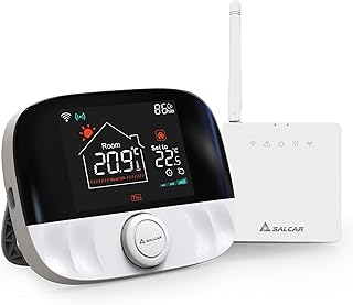 SALCAR WiFi Smart Thermostat Heizkörper für Gas Boiler Raumthermostat T9W RF Heizkörperthermostat mit Empfänger Tuya Programmierbar Wandthermostat Kompatibel mit Amazon Alexa & Google Home