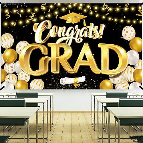 Image of Graduation Decorations 2026-72x44 Inch Graduation Banner, Congrats Grad Banner, Congratulations Banner 2026 Graduation Party Decorations, Black and Gold Graduation Backdrop, KatchOn