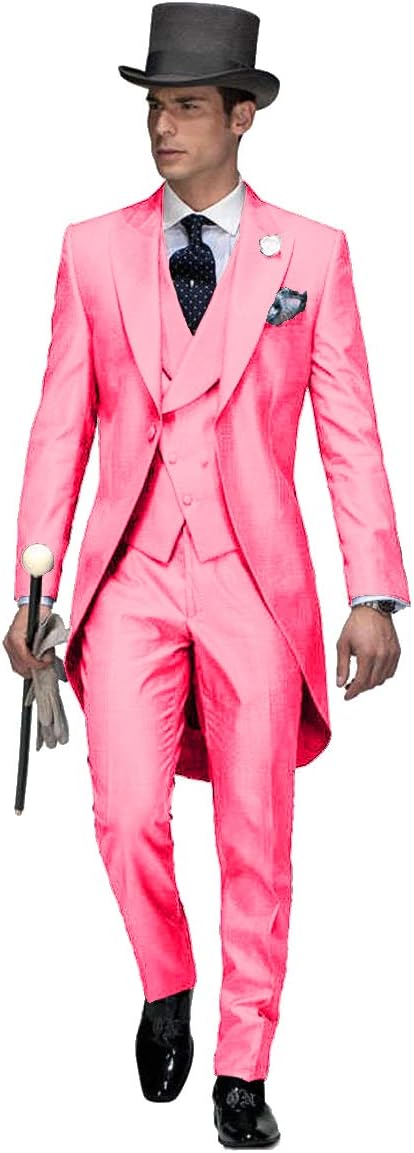 Rdzding Mens Tailcoat Tux 3 Piece Slim Fit Blazer Suits Formal Jacket Long Tail Tuxedos Banquet Party Coats Outerwear