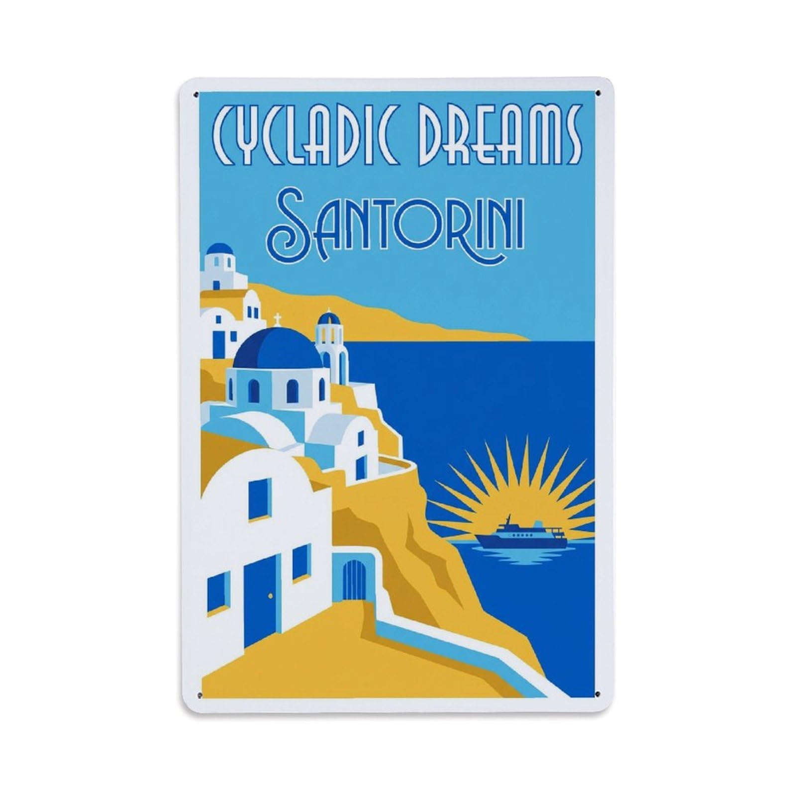 Gead 8X12inch Style Vintage Travel Santorini Cycladic Dreams Metal Tin Sign