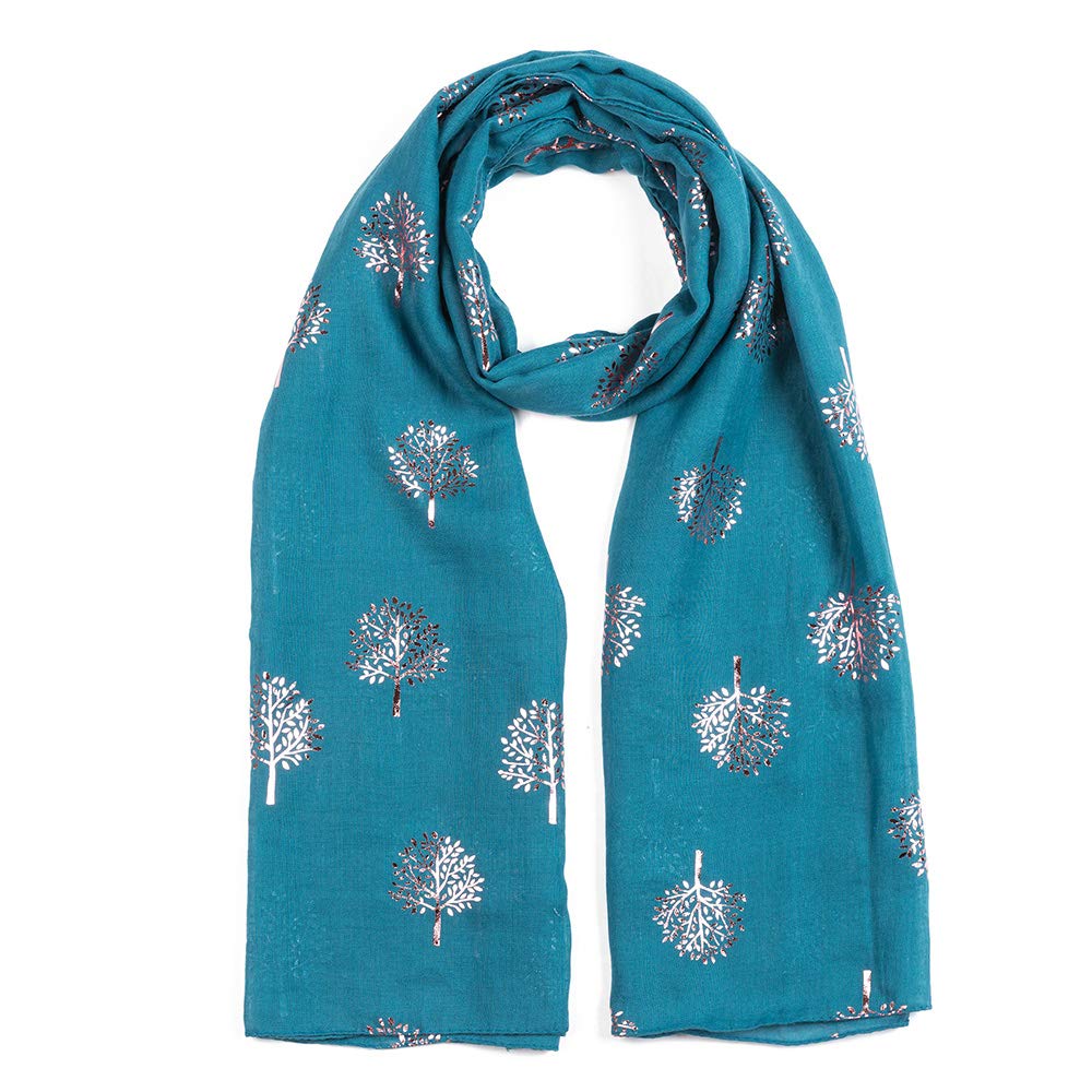 London Scarfs Glitter Mulberry Trees Scarf Women Foil Printed Tree Fashion Ladies Wrap (Teal Blue)