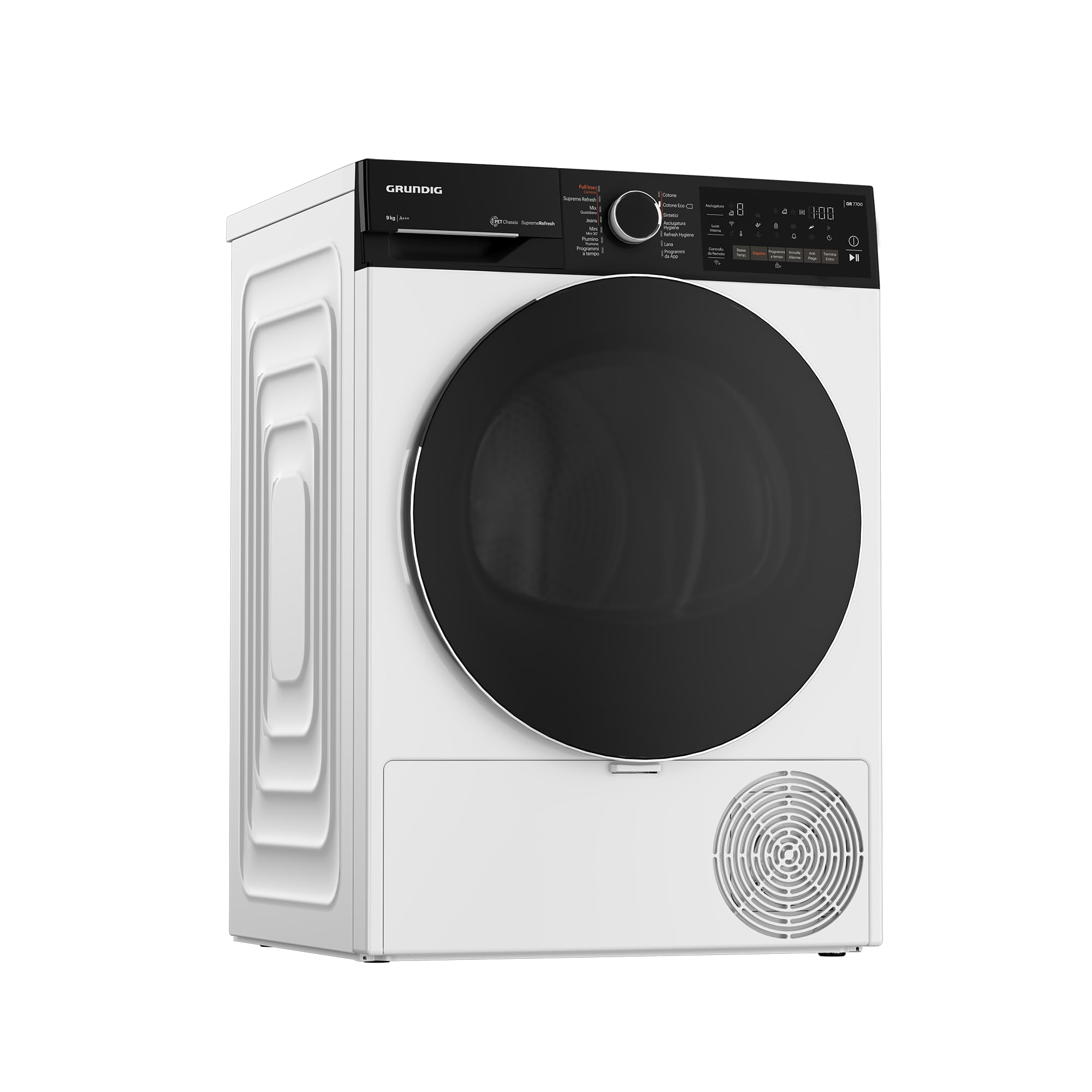 GRUNDIG - GTP6324WI-IT - Asciugatrice 9kg, Classe A+++, Display Touch PRO, VAPORE SupremeRefresh, porta reversibile, Wi-Fi, dba 63 AxLxP 84x60x65,3