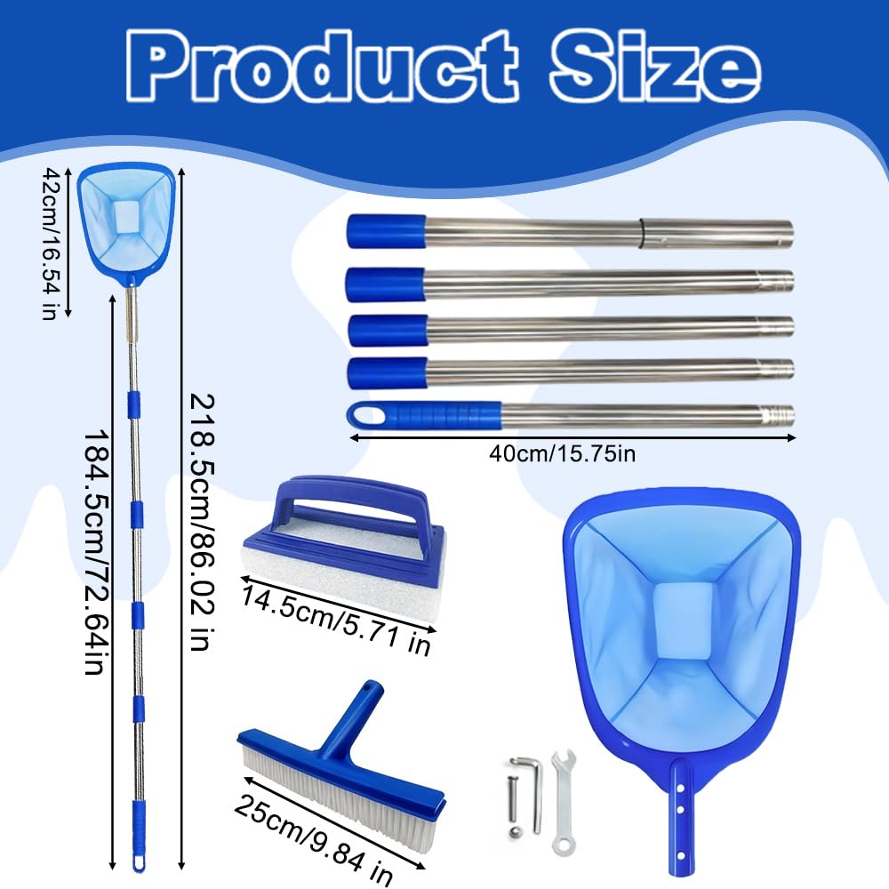Épuisettes de Surface 218 cm,Épuisettes de Surface pour Piscine,Épuisette de Piscine,Filet de Piscine Skimmer,Filet Épuisette Piscine,Filet de Fond Piscine pour Nettoyer la Piscine,Fontaine,Bassins