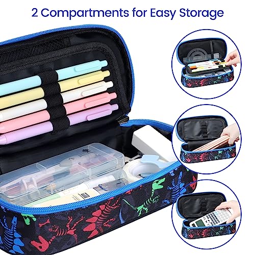 Image of Cambond Pencil Case for Boys - Big Capacity Cute Pencil Cases for Kids Large Storage Pencil Pouch for School, Pencil Case with Letter Cards and Slot, Black Dinosaur