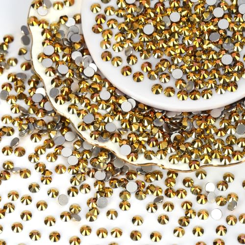 Image of 2000PCS Gold Rhinestones Bulk, Flat Back Crystal Glass Stone Round Gems,SS30, 6.4-6.6mm