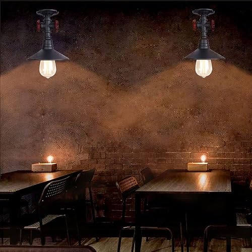 Miniatura 2 de Lámpara de techo industrial estilo vintage steampunk con diseño de tubería de agua rústica con detalles de válvula roja para bar, cocina, comedor,