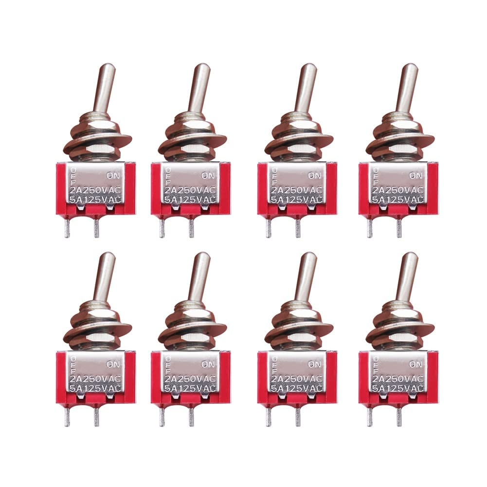mxuteuk 8pcs SPST Mini Toggle Switch Miniature ON/OFF Switch 2Pins 2Position 6A 125V 3A 250V for DIY Car Dash Dashboard Electronic Equipment MTS-101