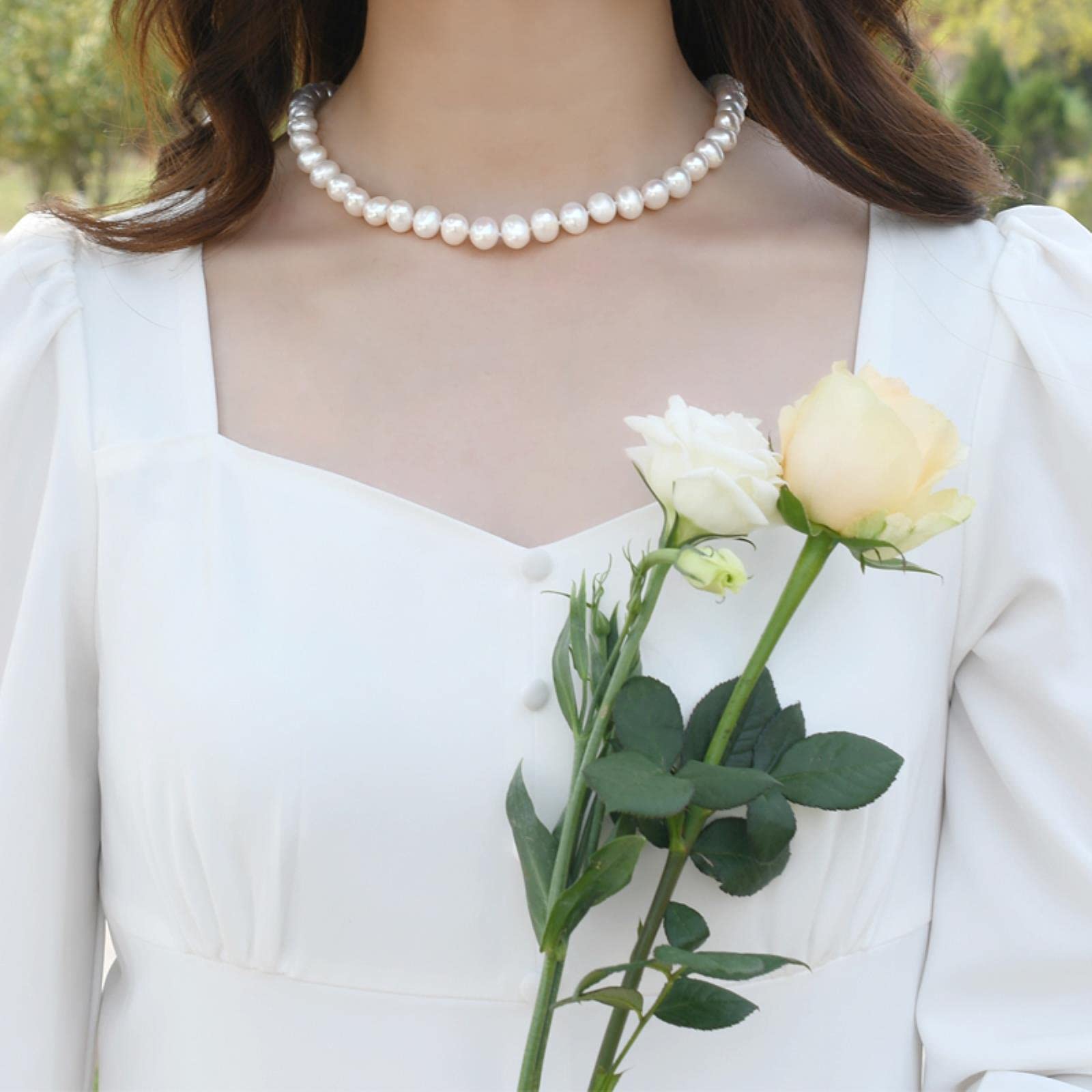 LOKILOKI Collana di Perle d'Acqua Dolce Naturali Gioielli con Bottoni in Argento Sterling 925 per Donna novità