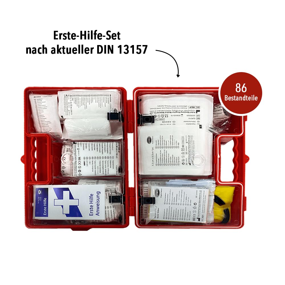 IEA Medical 4x Verbandskasten DIN 13157 – Erste-Hilfe-Kasten Büro & Betrieb | Robustes Gehäuse, DIN 13157-konform, inkl. Wandhalterung & Anleitung – für Büro, Betrieb, Praxis, Werkstatt & Zuhause