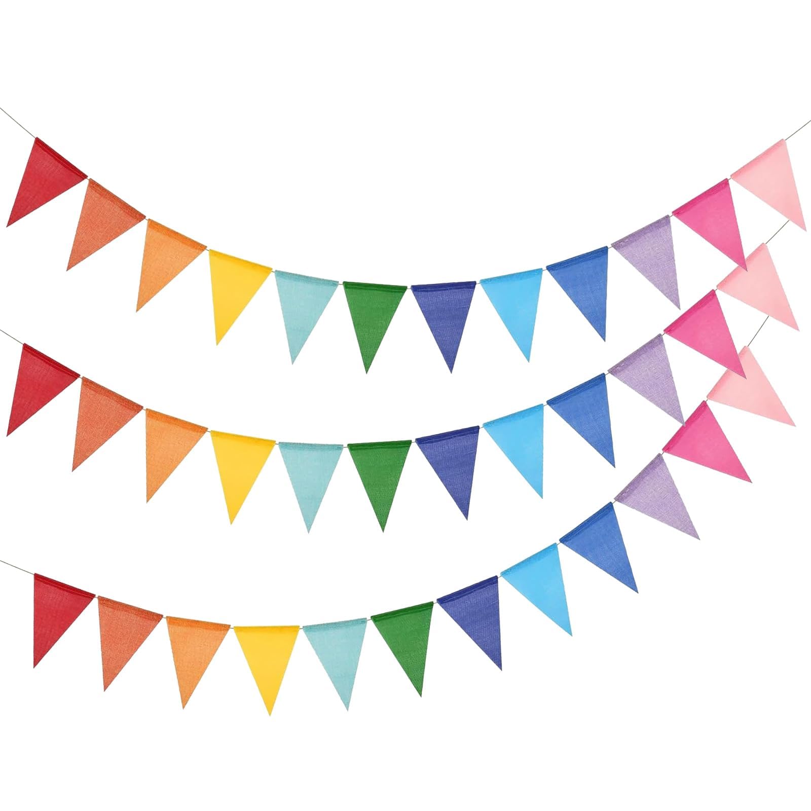 Pastel Bunting Banner Outdoor 12m, 36 Flags Waterproof Hessian-Style Fabric Rainbow Garland, Reusable Garden Party Decorations for Birthday, Wedding, Baby Shower