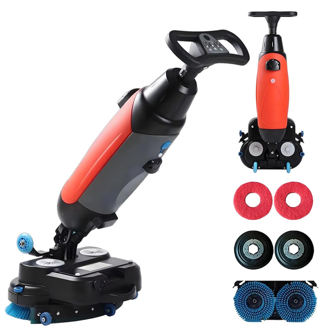 QianCruxtacy Portable Commercial Floor Scrubber, 430mm Dual Brush Cordless Washer, 360° Rotating Head, 1.5 Hours of Continuous Cleaning, 1200㎡/H Efficiency, For Tile, Cement & Sealed Wood in Stores