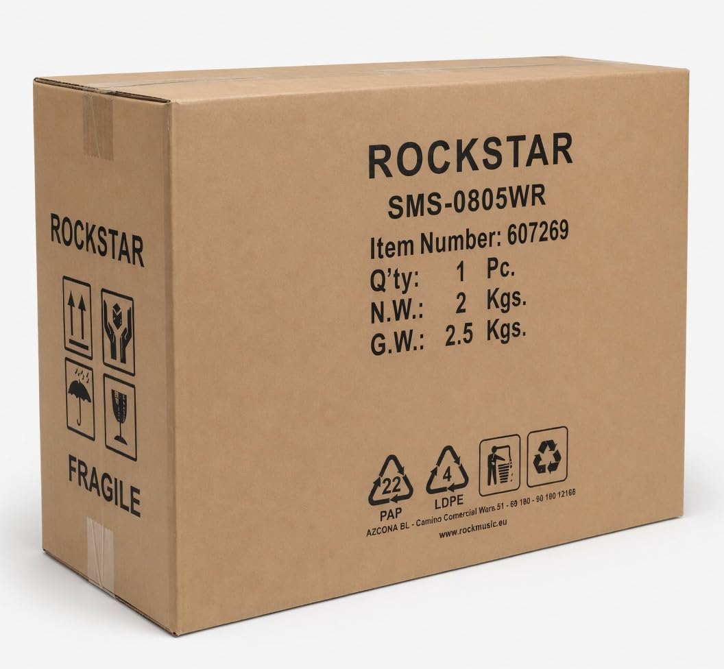 ROCKSTAR - Tambor de Madera Afinable SMD-0805WR 8" x 5" (20 x 12,7 cm) Caja de Marcha, Instrumento de Percusión con Bordón Ajustable, Correa y Baquetas Incluidas. Vino metalizado.