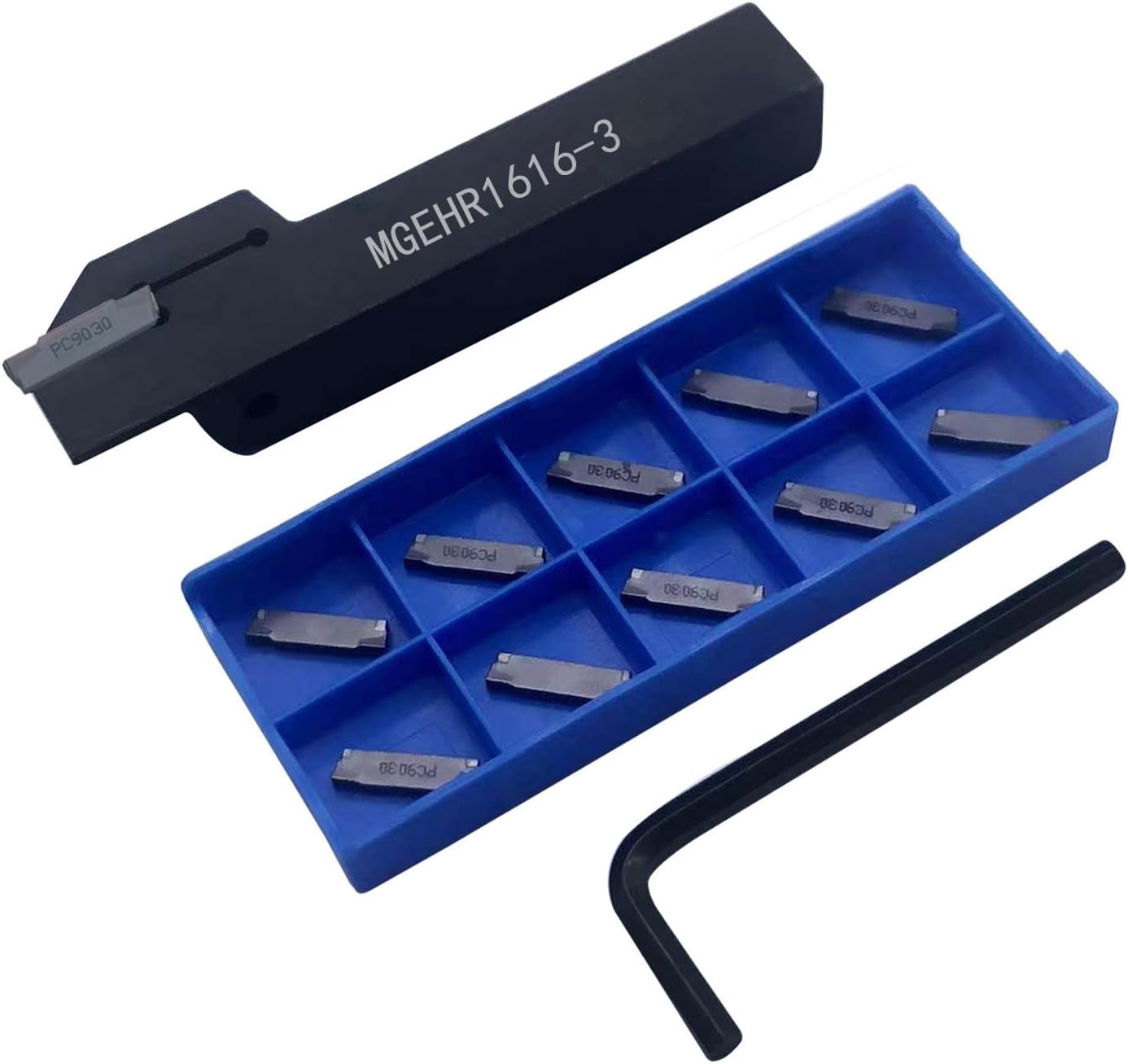 13pcs Lathe Grooving Tool Holder Grooving Cut-Off Tool Holder MGEHR1616-3 with 11pcs MGMN300-M Indexable Carbide Grooving Inserts(MGEHR1616-3+MGMN300)