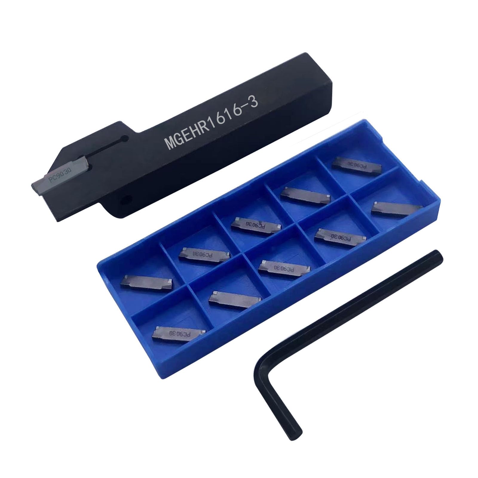 13pcs Lathe Grooving Tool Holder Grooving Cut-Off Tool Holder MGEHR1616-3 with 11pcs MGMN300-M Indexable Carbide Grooving Inserts(MGEHR1616-3+MGMN300)