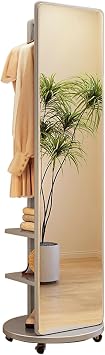 Rotatable Full Body Mirror, 360 Rotating Wood Full Length Mirror with Coat Rack, Standing Mirrors with Clothes Rack, for Living Room Bedroom Cloakroom