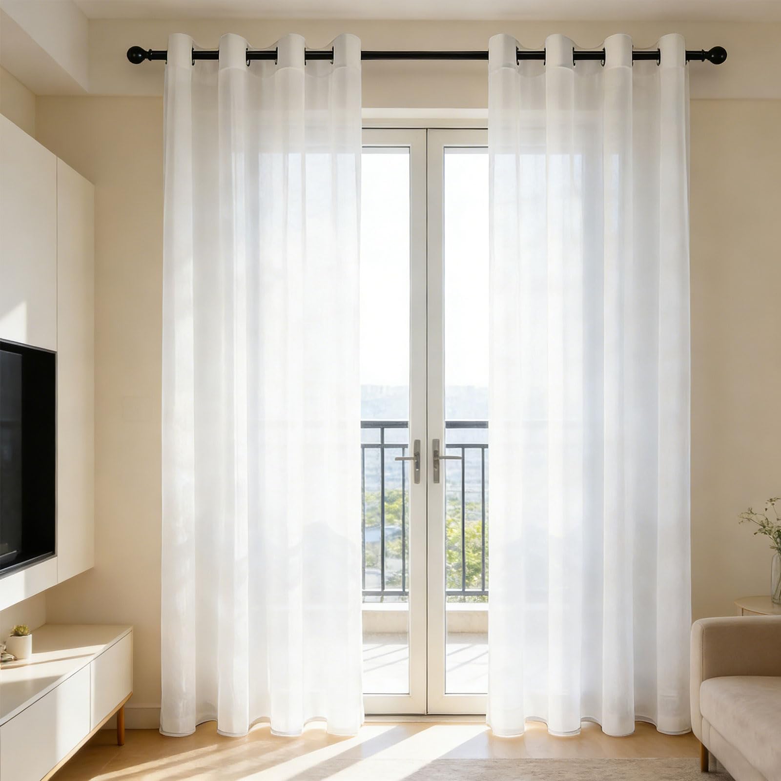 GUOJUN Gardinen Vorhänge mit Ösen 170 x 300 cm mit Ösen, Durchlässig, Dekoschal Transparent Wohnzimmer für Wohnzimmer Schlafzimmer, Weiß