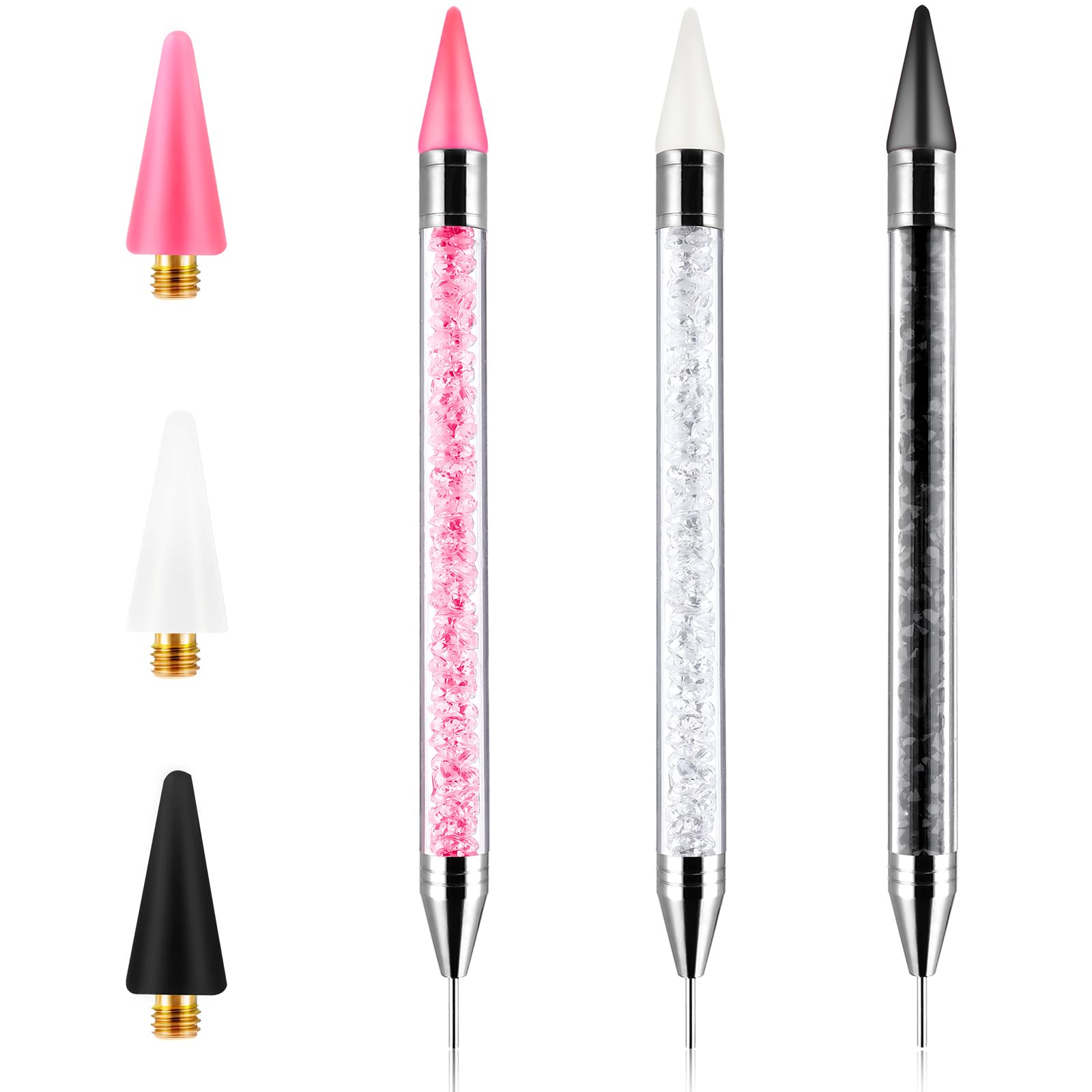 3 Strumenti La Selezione Strass In Acrilico Con 3 Punte Cera Aggiuntive Picker Strass Unghie Penna Cera A Doppia Estremità Strass Unghie Pietre Glitterate Pietre Unghie Nail Art DIY