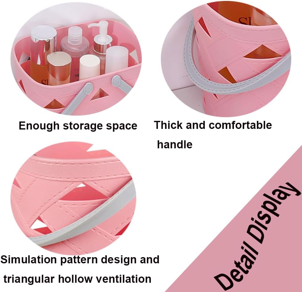 Portable Shower Caddy 2 Pack, Tote Plastic Storage Basket with Handle Shelf Organizers Bin for Bathroom, College Dorm, Kitchen, Garden, Camping, Cleaning Supplies (Pink 2 pcs) image 3