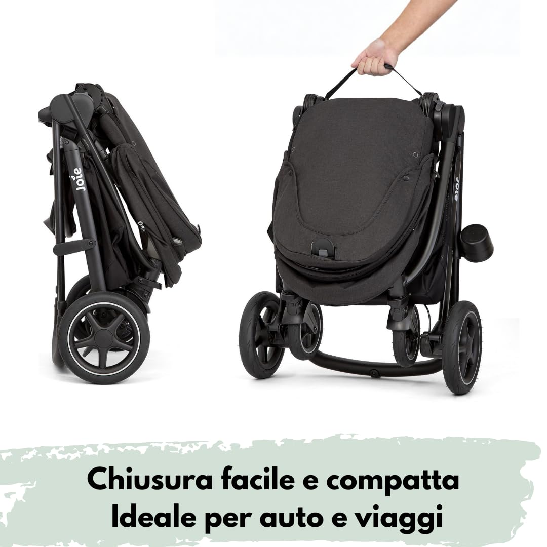 Joie Versatrax Passeggino Reversibile 22 kg Travel System - Shale | Spinotto Telescopico, Funzione Sdraiata, Ammortizzato, Include Adattatore e Parapioggia, Pacchetto Accessori XXL