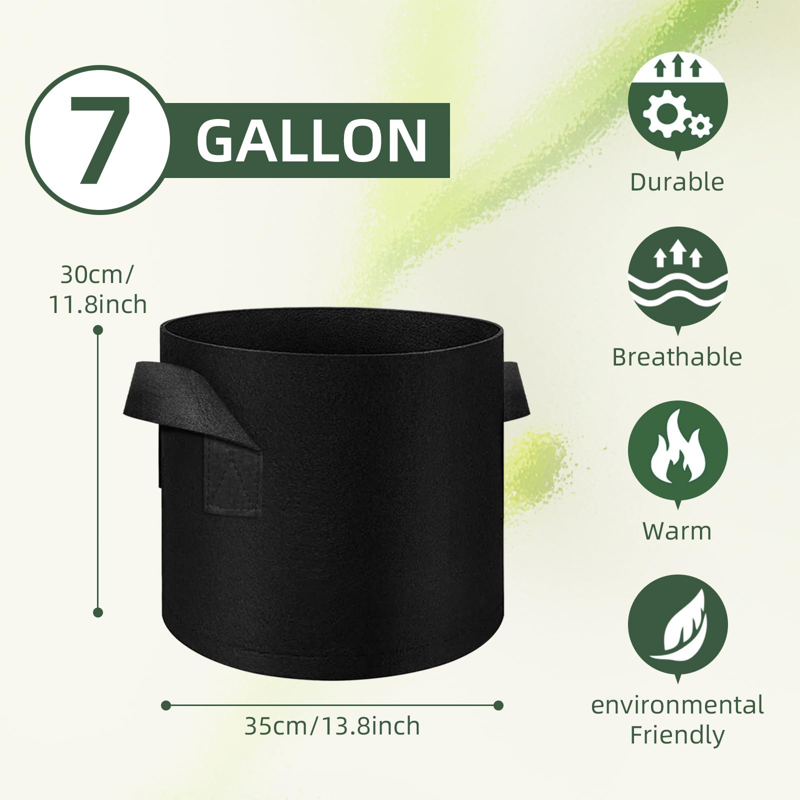 Cskunxia 6-Pack 7 Gallon Grow Bag, Non-Woven Fabric Pots Plant Bag, Plant Grow Bags with Handles - Image 2