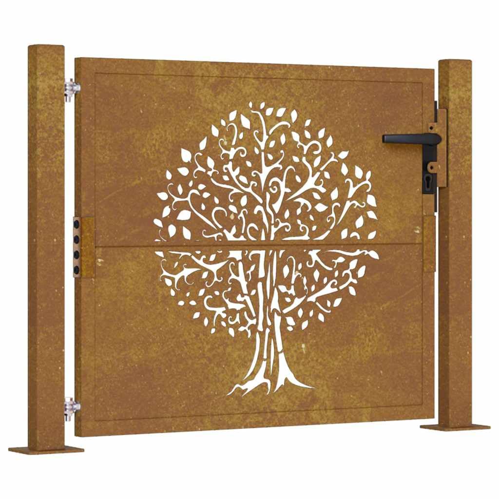 Portal de jardín de acero corten 100 x 100 cm diseño árbol corte láser