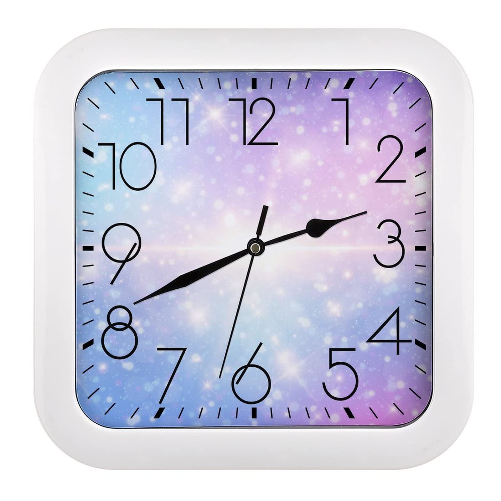 Horloge murale carrée mauve pour cuisine et chambre d'enfant aux grands chiffres