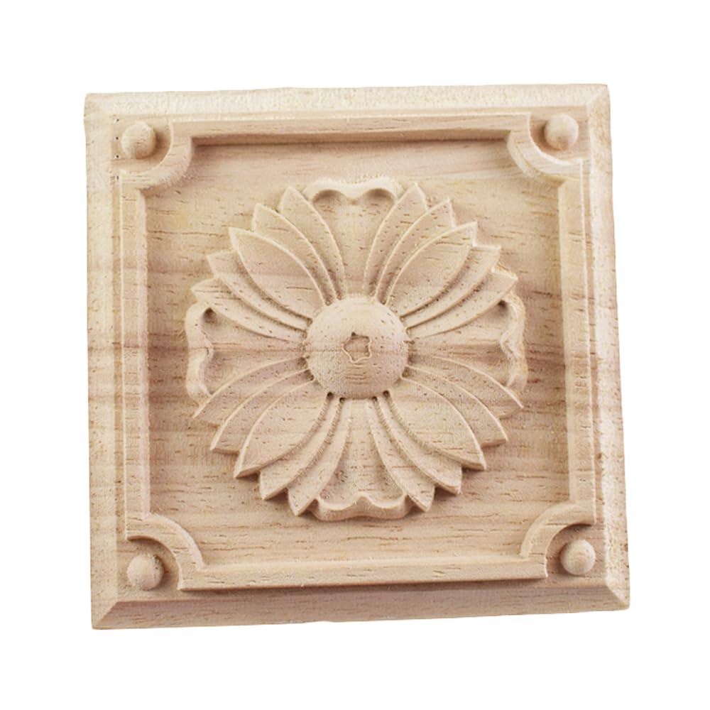 4 Decorazioni Intaglio Legno Non Verniciato - Rosette 8x8 Cm Per Mobili, Armadi, Porte E Fai Da Te - 4