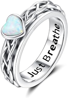 Anxiety Ring 925 Sterling Silver Anxiety Spinner Rings Opal Stackable Spinning Boredom ADHD Autism Stress Relieving Jewelry Gifts for Women