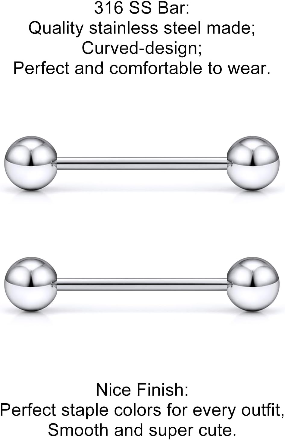 16G F316 Titanium Nipple Piercing Jewelry Implant Grade Tongue Rings Internally Threaded Hypoallergenic Nipple Tongue Ring Barbell Piercing Jewelry for Women Men 14mm 16mm 19mm - Image 4