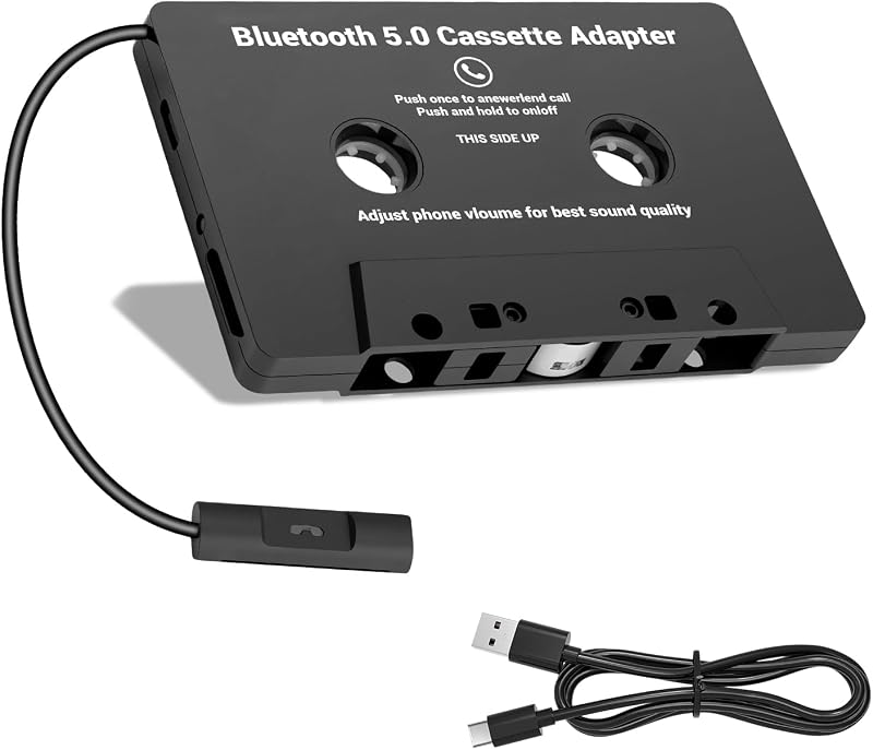 Jaxiyun Adaptateur de Cassette Voiture Bluetooth 5.0, Adaptateur pour Cassette vers AUX avec Microphone Intégré pour des Appels en Mains Libres sans Fil Universel,pour DVD Radio