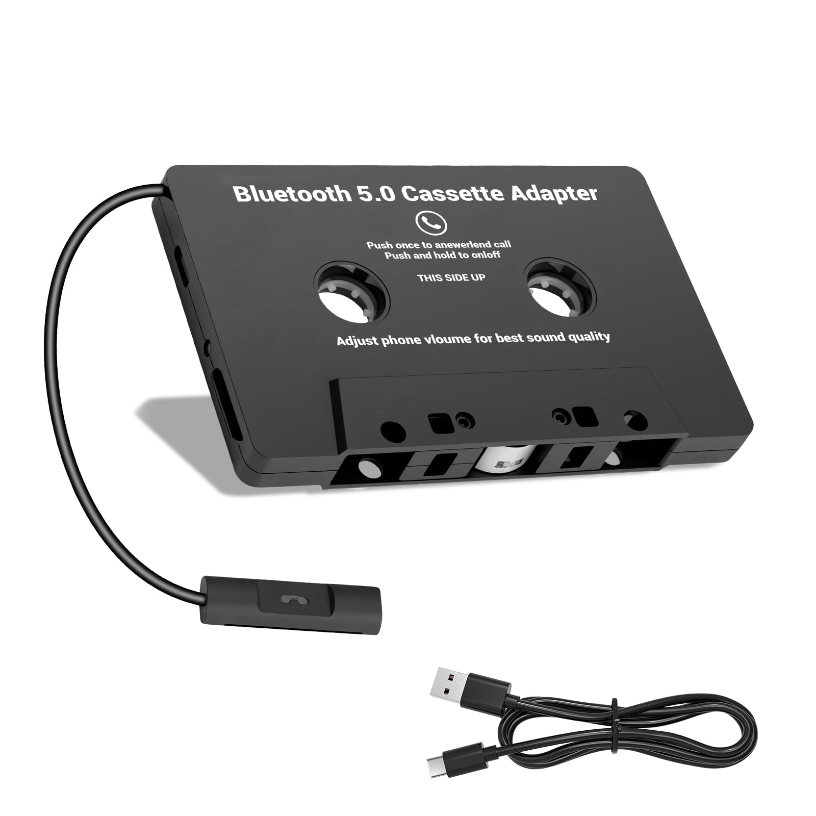 Jaxiyun Adaptateur de Cassette Voiture Bluetooth 5.0, Adaptateur pour Cassette vers AUX avec Microphone Intégré pour des Appels en Mains Libres sans Fil Universel,pour DVD Radio